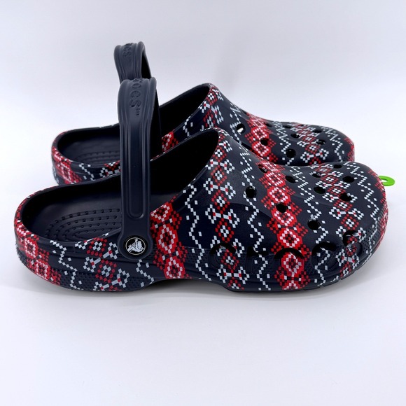 Crocs Baya Holiday‎ Graphic Clog Mens Size 9 Navy Blue Fair Isle Comfy Gift NWT